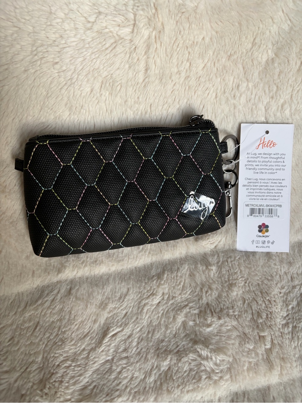 NWT Lug Metro XL ID Pouch wallet Matte Luxe - Black Icepop Stitch